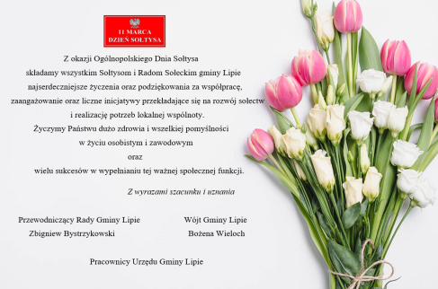 Bukiet tulipanów oraz życzenia z okazji Dnia Sołtysa