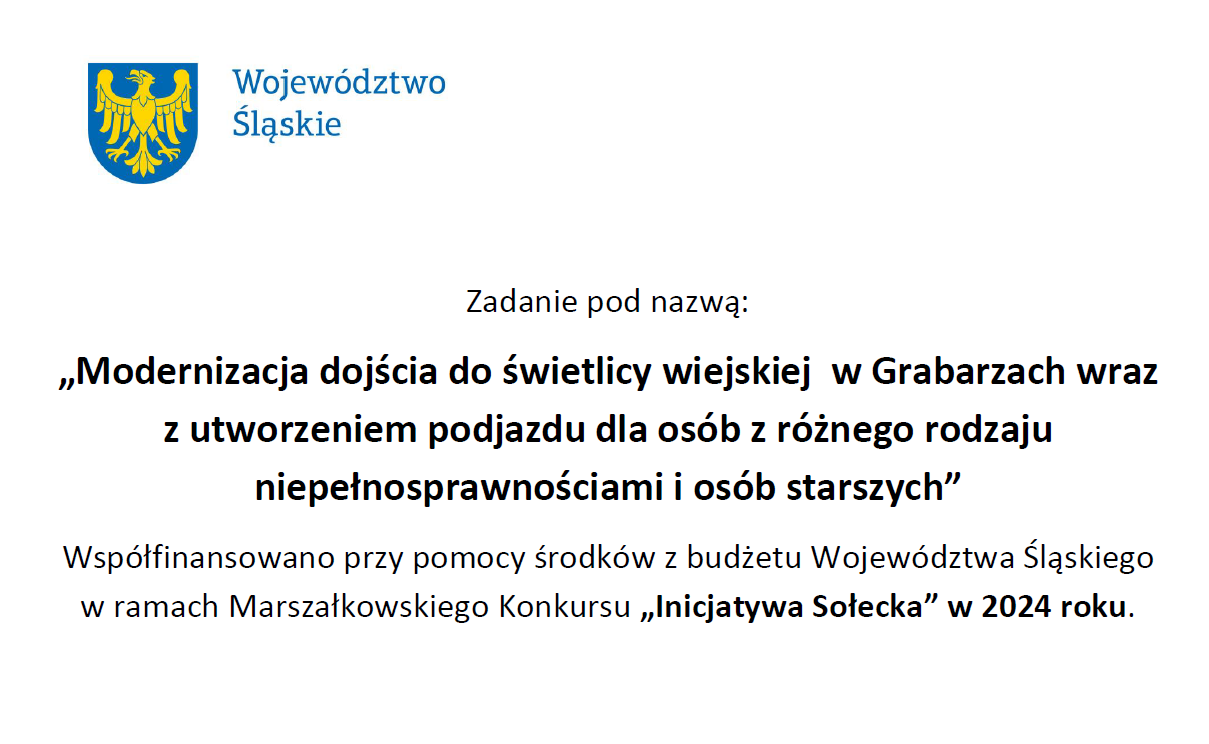 Tablica z herbem województwa Śląskiego oraz nazwa zadania