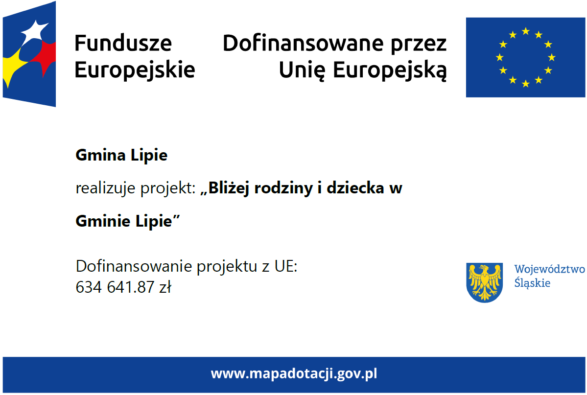 Tablica informacyjna na białym tle z flagą Unii Europejskiej oraz Logo  Funduszu Europejskiego, z nazwą zadania oraz krótkim opisem celu przedsięwzięcia. 