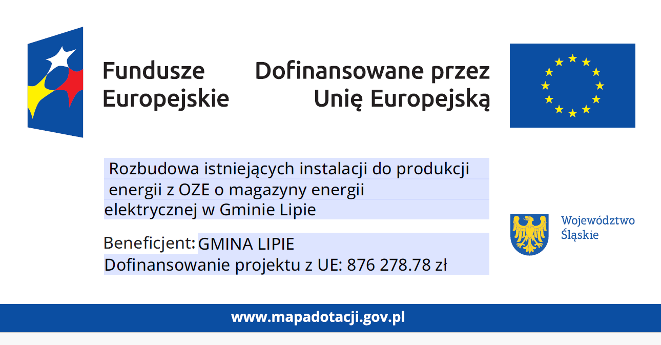 Tablica informacyjna na białym tle z flagą Unii Europejskiej oraz Logo  Funduszu Europejskiego, z nazwą zadania oraz krótkim opisem celu przedsięwzięcia. 