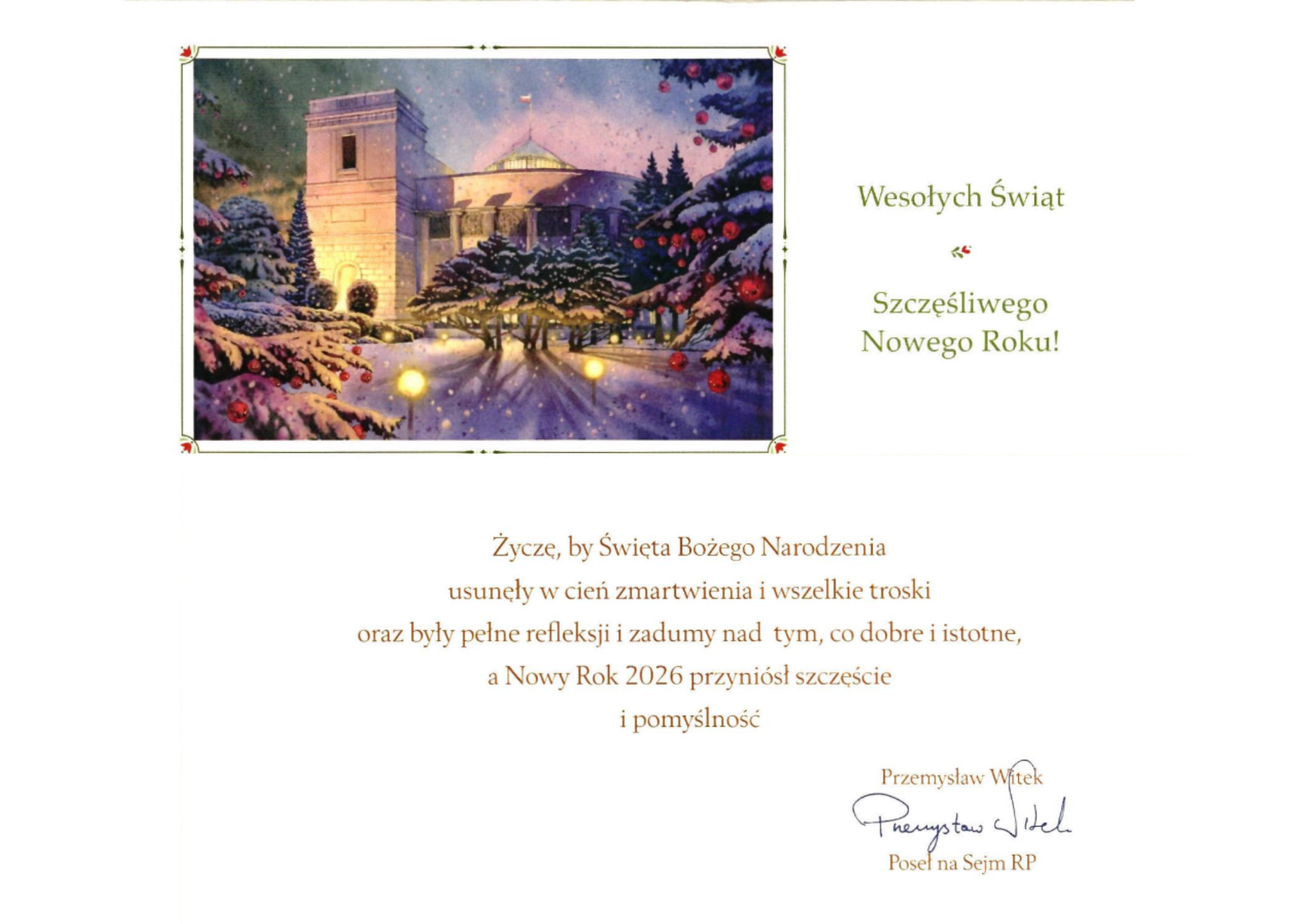 Życzenia od Posła na Sejm RP Przemysława Witka
