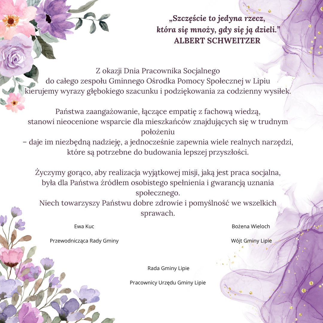 Życzenia z okazji Dnia Pracownika Socjalnego