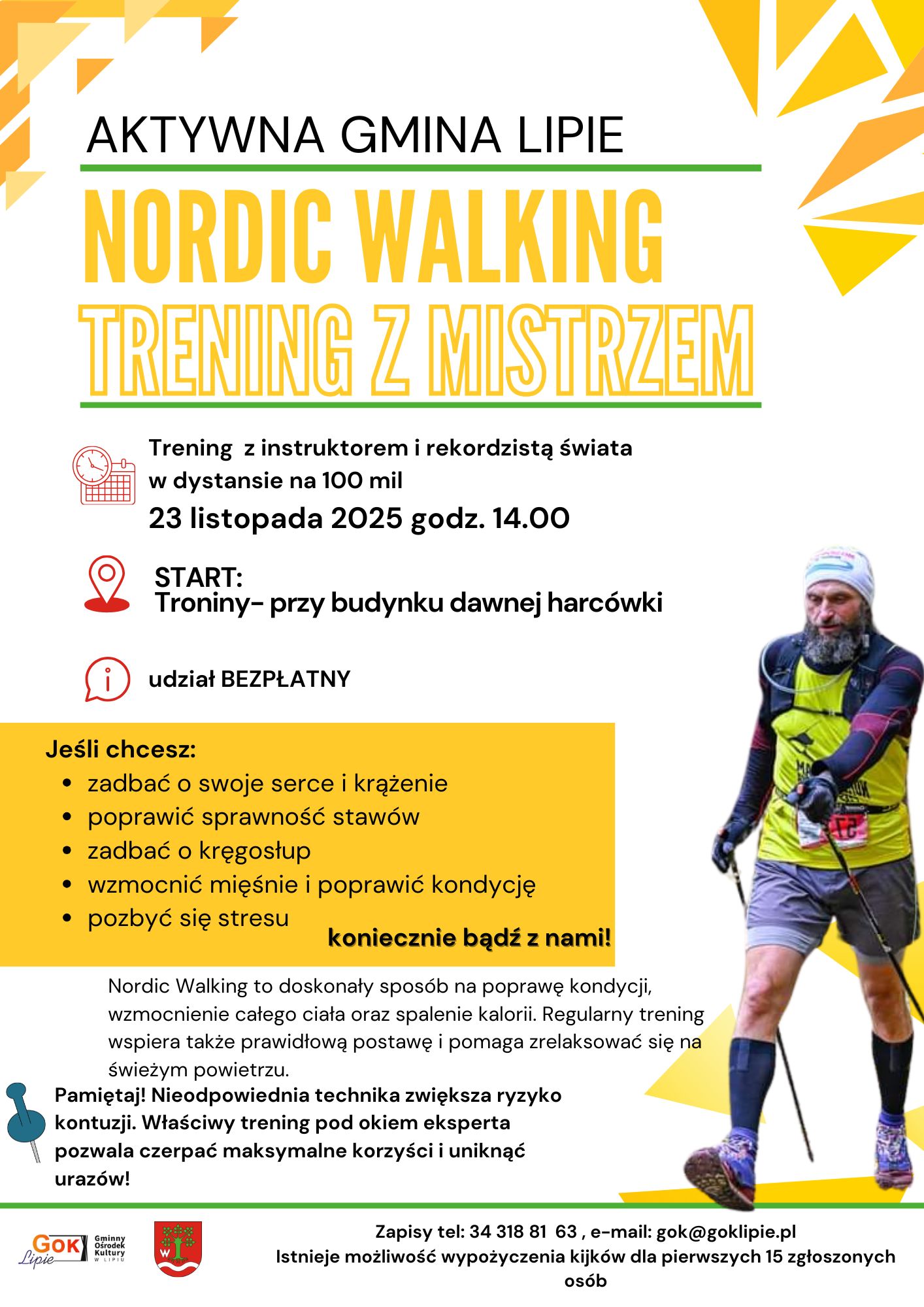 Plakat Aktywna Gmina Lipie - Nordic Walking Trening z Mistrzem