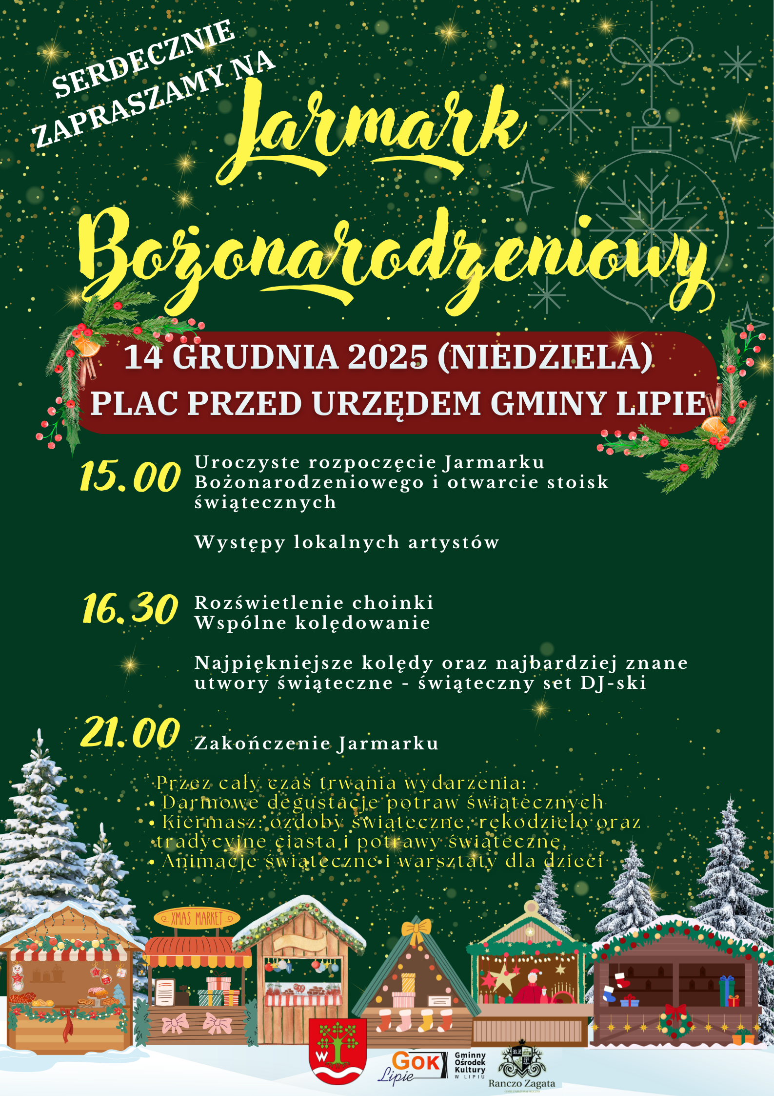 Plakat zapraszający na Jarmark Bożonarodzeniowy w Lipiu