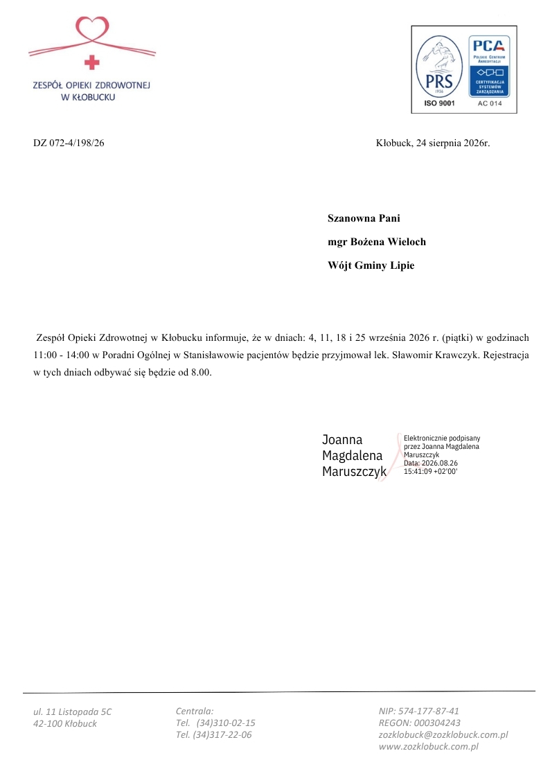 Pismo o pracy osrodka zdroaia w stanisławowie