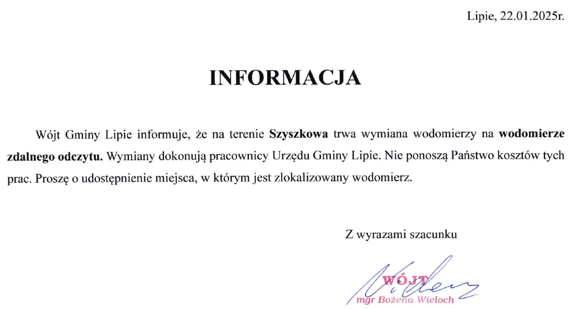 Informacja wymiana wodomierzy