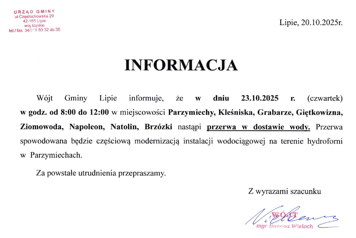 Informacja Wójta Gminy