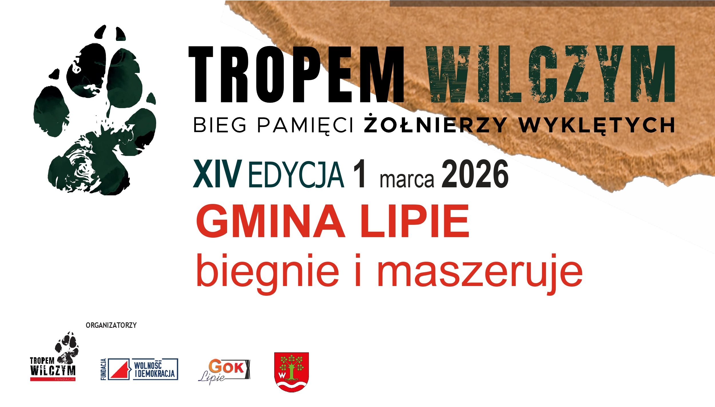Plakat z Napisem Tropem Wilczym Bieg Pamięci Żołnierzy Wyklętych XIV Edycja