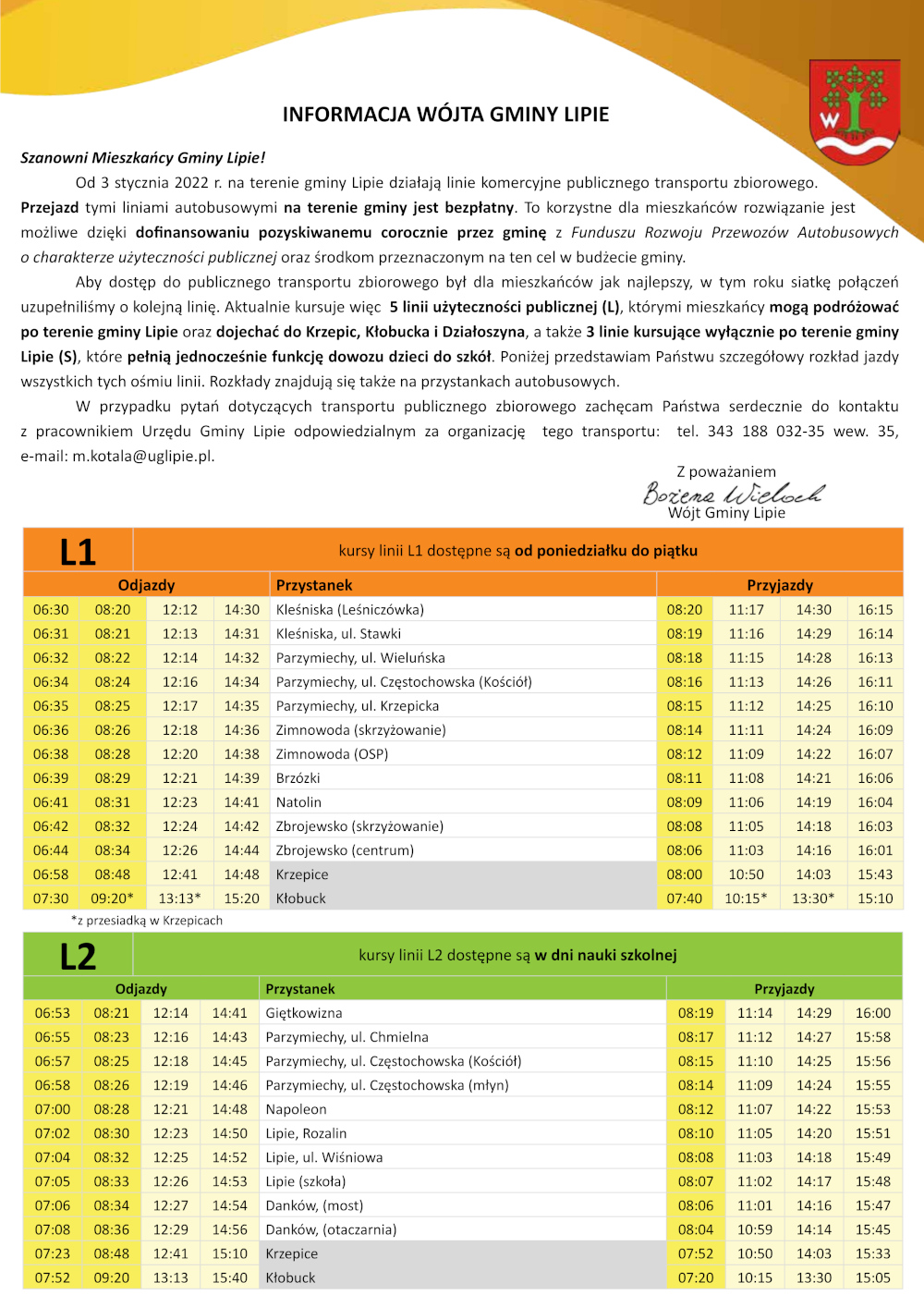 Rozkład jazdy gminnej komunikacji publicznej.