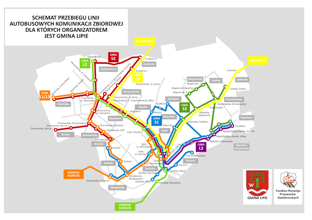 Schemat przebiegu linii gminnej komunikacji publicznej.