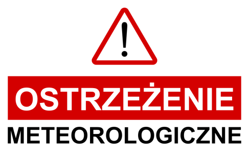 Trójkąt z wykrzyknikiem i napis ostrzeżenie meteorologiczne