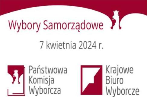 Białe godło z napisem wybory Samorządowe 7 kwietnia 2024