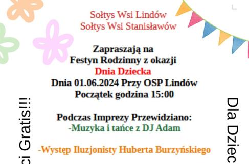 Zaproszenie na Dzień Dziecka OSP Lindów