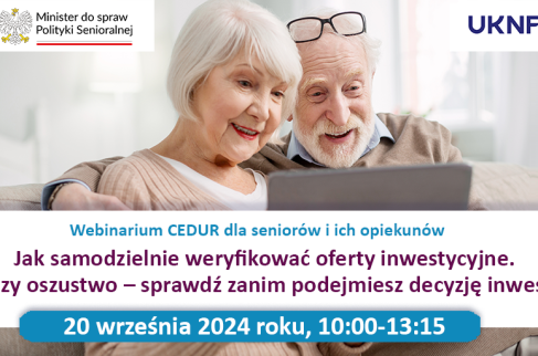 Grafika informacyjna na temat webinarium dla seniorów.