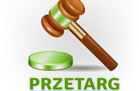 Drewniany młotek uderza w zieloną podstawkę z napisem PRZETARG.