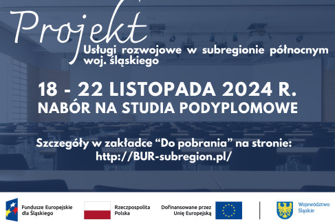 Plakat promocyjny dotyczący naboru do projektu "Usługi rozwojowe w subregionie północnym województwa śląskiego" 