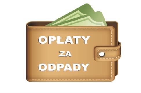 Portfel z napisem opłaty za odpady oraz wysuniętym z niego plikiem banknotów.