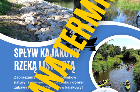 Plakat informujący o zmianie terminu spływu kajakowego