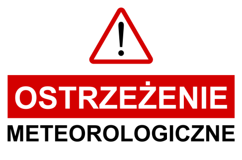 Trójkąt z wykrzyknikiem i napis ostrzeżenie meteorologiczne