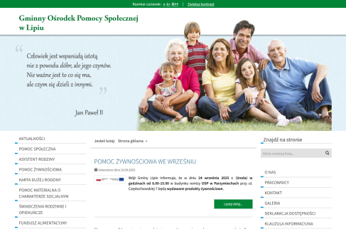Zrzut ekranu ze stroną internetową GOPS w Lipiu.