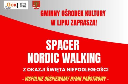Plakat zapraszajacy na spacer nordic walking z okazji Święta Niepodległości