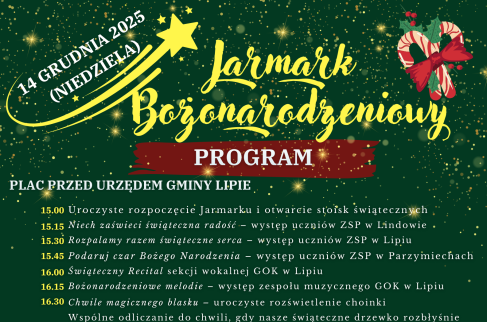Plakat zapraszający na Jarmark Bożonarodzeniowy w Lipiu