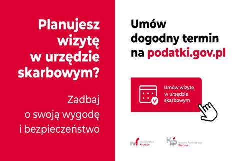 Grafika zachęcająca do umawiania wizyt w urzędzie skarbowym