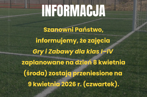 Informacja o zmmianie zajęć na Orliku
