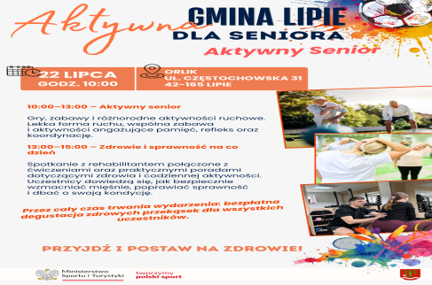 Plakat wydarzenia zapraszającego na wydarzenie Aktywny Senior