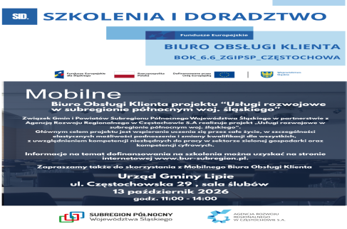 Plakat dotyczący konsultacji w ramach projektu "Usługi rozwojowe w subregionie północnym"